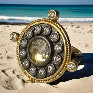 Exquisito Anillo Freida Rothman Plata Esterlina Oro Vermeil Cristal Talla 4.5 - Imagen 1 de 10