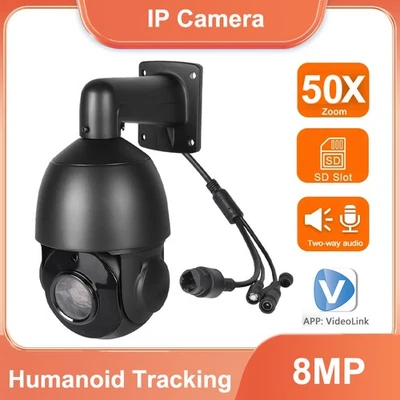 4K 8MP POE 50X Zoom Auto Tracking 2Way Audio PTZ IP Speed Dome Camera Waterproof - Image 1 of 4