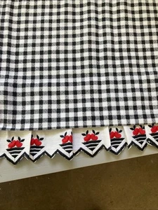 2 Black And White Checked Valances With Apples Kitchen Cottage Country 58inX16in - Picture 1 of 3