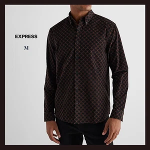 NWT - Express Men's Jet Black Diamond Geo Print Stretch Corduroy Shirt Sz M $74 - Picture 1 of 7