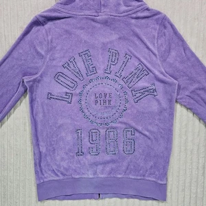 LOVE PINK Sudadera con Capucha de Terciopelo Para Mujer MEDIANA Púrpura Cremallera Completa Victoria's Secret De Colección - Imagen 1 de 9