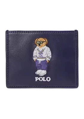 POLO RALPH LAUREN HOMBRE OSO CUERO TARJETERO CARTERA AZUL MARINO #405962467001-NUEVO CON ETIQUETAS Foto 1 de 4