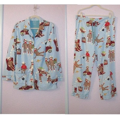 Nick & Nora Calcetín de Franela Mono Pijama Talla M Top y Pantalones 2 Piezas Hornear Bowling Foto 1 de 4