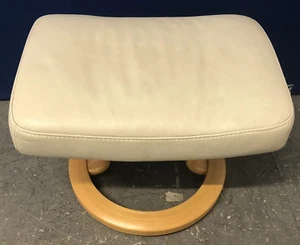 EKORNES STRESSLESS Footstool, Cream, Light Beige Leather, Classic Base, 54cm W - Picture 1 of 7