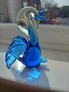 Murano Style Blue and Clear Glass Duck Figurine - Picture 1 of 7