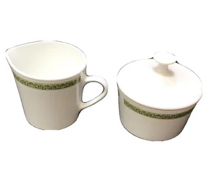Vintage Corning Centura Lynwood Green Creamer And Sugar Bowl With Lid - Picture 1 of 11