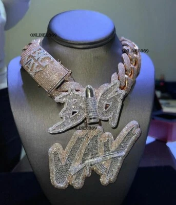 Colgante con nombre baguette redondo estilo nombre personalizado grande de 4" x 4" para hombre en plata 925 Foto 1 de 4