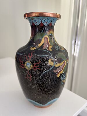 K8 Antique Chinese Cloisonne Enamel Vase Decorated With Dragon Chase Peal 1920 • 5£
