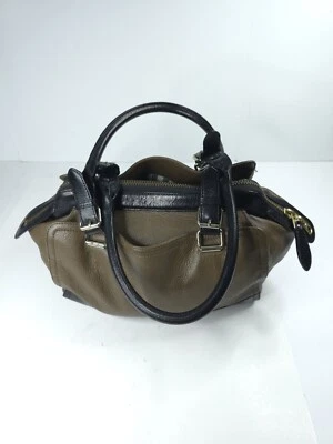 Tre Vero 100% Cow Leather Large Handbag Designer Big Zipper Striped Brown Black - Image 1 of 4