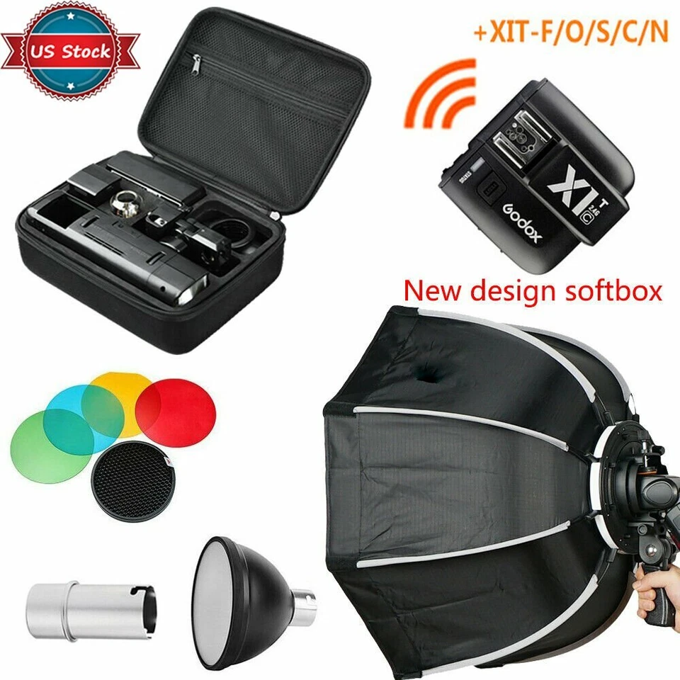 US Godox 2.4 TTL HSS AD200 Flash+New Design Softbox+X1T-N/S/F/C/O Transmitter - Image 1 of 4