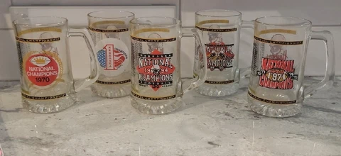 5 NATIONAL CHAMPIONS NEBRASKA HUSKERS GLASSES MUGS 1970, 71, 94, 95, 97 football Cover