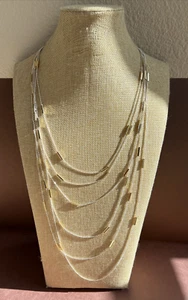 Ralph Lauren Six Strand Silver Tone And Gold Tone Tiered Chain Necklace 22" - Picture 1 of 5