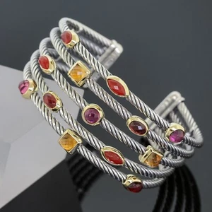 D.Yurman Confetti Cable Bracelet 5-Row Multi-Gemstone 925 Silver 18K Yellow Gold - Picture 1 of 6