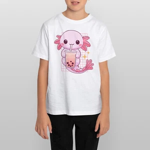Cute Kawaii Axolotl Mermaid Boba Tea Bubble Youth Boys Girls Graphic Art T-Shirt - Picture 1 of 5