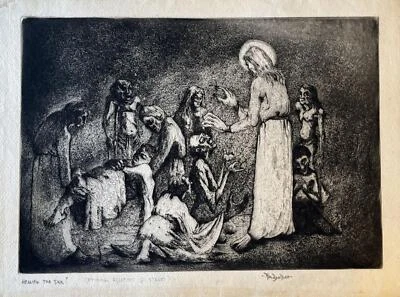 Grabado Karnig Nalbandian "Sanando a los Enfermos" Cristiano Jesucristo Bíblico Foto 1 de 4