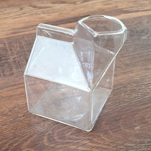 Glass Milk Carton Creamer Pitcher Cute Clear Mini - Picture 1 of 5