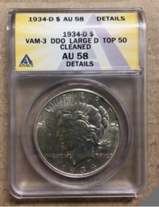 1934-D | Dollaro della Pace | ANACS AU58 | VAM 3 | DDO Grande D | Top 50 - Foto 1 di 4