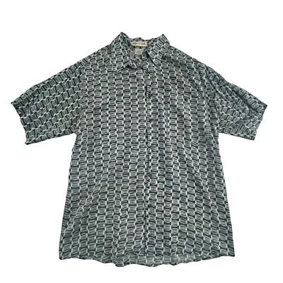 Vintage Montage Pour Homme Geometric 100% Silk Shirt Gray Button Down LARGE - Image 1 of 3