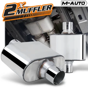 2x Chrome 3" Center Inlet/Outlet Stainless Steel Single Chamber Exhaust Muffler - Picture 1 of 10