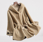 Warm Hooded shearling Lamb Fur Coat Jacket Sheepskin Parka Cashmere CHIC Womens