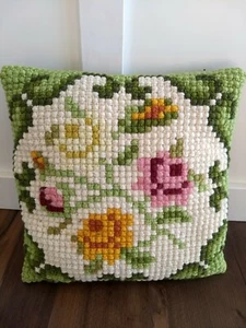 Vintage Needlepoint Roses Floral Country Cottage Core Pillow Estate Find - Picture 1 of 8