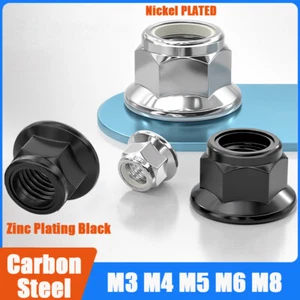 Flanged Nyloc Nuts Flange Nylon Insert Locking Nut Zinc/Nickel Plated M3 To M8 - Picture 1 of 6