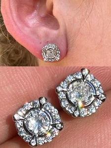 Real 925 Sterling Silver Iced CZ Out Hip Hop Earrings Studs Mens Ladies $99 MSRP - Picture 1 of 14