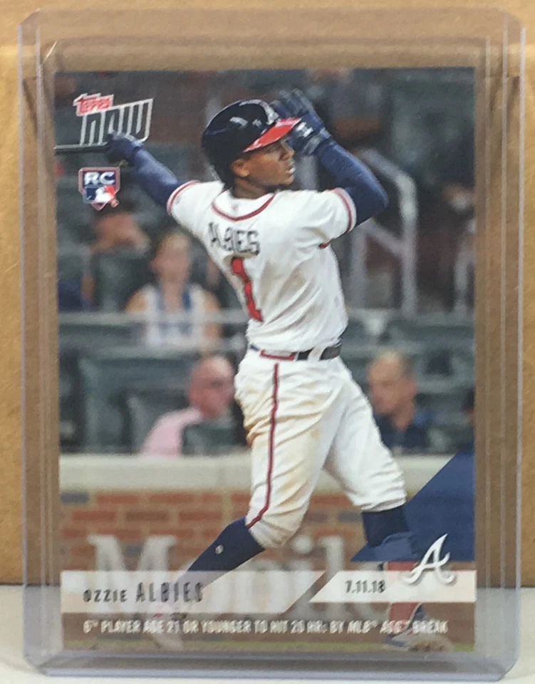 2018 TOPPS NOW #446 OZZIE ALBIES BRAVES ROOKIE AGE 21 20 HRs BY MLB ASG BREAK - Image 1 of 2