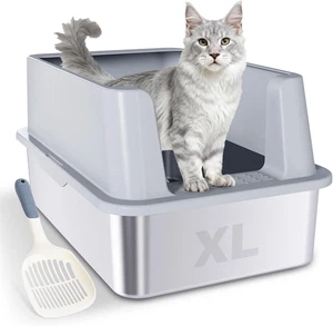 Stainless Steel Cat Litter Box, XL Cat Litter Box with Lid for Big Cat, Extra La - Picture 1 of 12