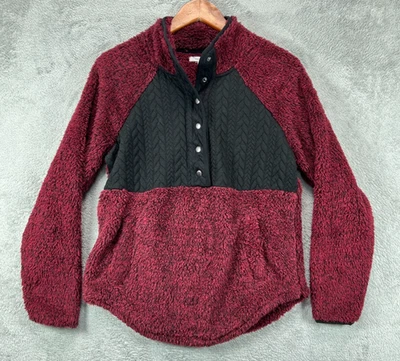 Suéter Pullover Sherpa Maurices Mujer Pequeña Rojo Oscuro Imitación Piel Chaqueta T Snap Foto 1 de 4