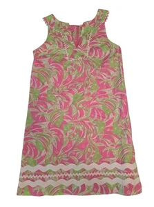 Lilly Pulitzer Pink Green Fish Sleeveless Ric Rac Lace Shift Dress Size 2 - Picture 1 of 7