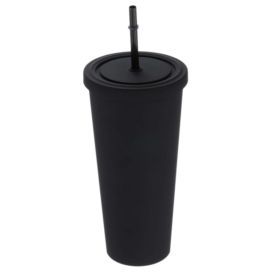Pajita con tapa de vaso acrílico 24 oz vasos mate aislados para fiestas negro Foto 1 de 4