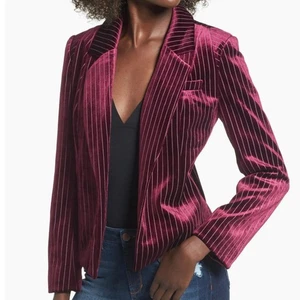 Leith Wine Purple Velvet Pinstripe Blazer Jacket M - Picture 1 of 9