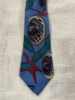 Corbata de cuello abstracta azul, roja, dorada y verde Bugle Boy vintage para hombre años 80 90 Foto 1 de 4