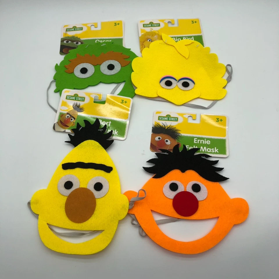 Disfraz de Plaza Sésamo Niño Máscara de Fieltro Bert Ernie Big Bird Oscar Nuevo Lote Foto 1 de 4