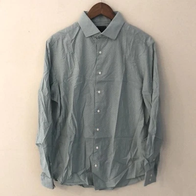 Ben Sherman 浅绿色蓝色棉质定制纽扣衬衫白色圆点 16 1/2 — 第 1/4 张图片