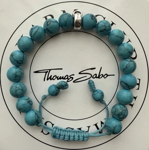 Thomas Sabo Sterling Silver 925 Turquoise Beads Adjustable Charm Bracelet - Picture 1 of 12