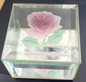 Spiegelglas Andenken Box bemalt Blume eingerückt Deckel Schmuck Schmuck Schmuck - Bild 1 von 7