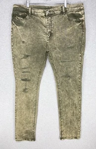 MNML Distressed Jeans Army Green Denim Grunge Stretch Acid Wash Mens 42 NWT - Picture 1 of 18