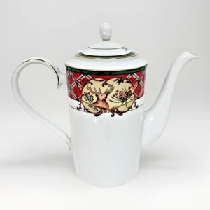 Noritake Royal Hunt 3930 Kaffeekanne mit Deckel - kariert Obst & Tiere, 9,25" hoch - Bild 1 von 2