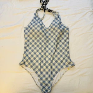 Summersalt creme blau Gingham Neckholder Tie Back Einteiler Badeanzug Gr 18 - Bild 1 von 7
