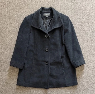 Abrigo Liz Claiborne Gris Carbón Mezcla Lana Guisante Mujer’s 16 Cuello Botón Frontal Foto 1 de 4