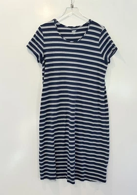 Vestido camiseta listrado branco azul marinho Lands End feminino tamanho XL - Imagem 1 de 4