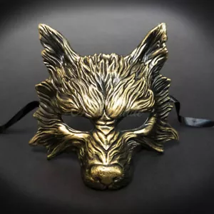 Wolf Animal Masquerade Mask, Men's Masquerade Mask, Halloween Gold Mask - Picture 1 of 4