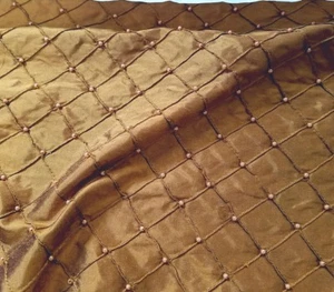 BROWN BEADED EMBROIDERED 50 INCH SILK DUPIONI - Picture 1 of 1