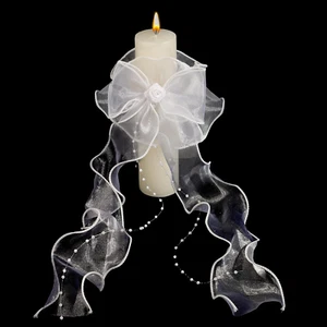 Tropfschutz Taufkerzen Weiß Tropfenfänger für Kerzen mit Schleife Organza Locken - Bild 1 von 7
