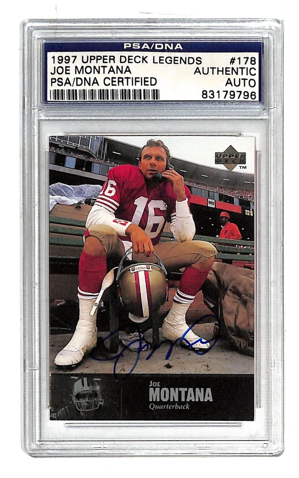 Tarjeta de leyendas autografiada de Joe Montana 1997 Upper Deck #178 PSA/DNA Foto 1 de 2