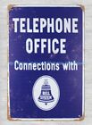 Telephone office connections with bell system metal tin sign indoor wall