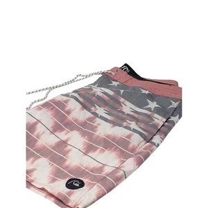 Quicksilver Drawstring Board Shorts Pockets Mid-Thigh Flag Graphic Size 38 - Picture 1 of 8