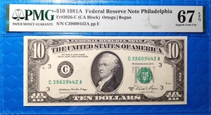1981A $10 Federal Reserve Note Fr-2026-C Philadelphia PMG67 Superb Gem EPQ - Picture 1 of 2
